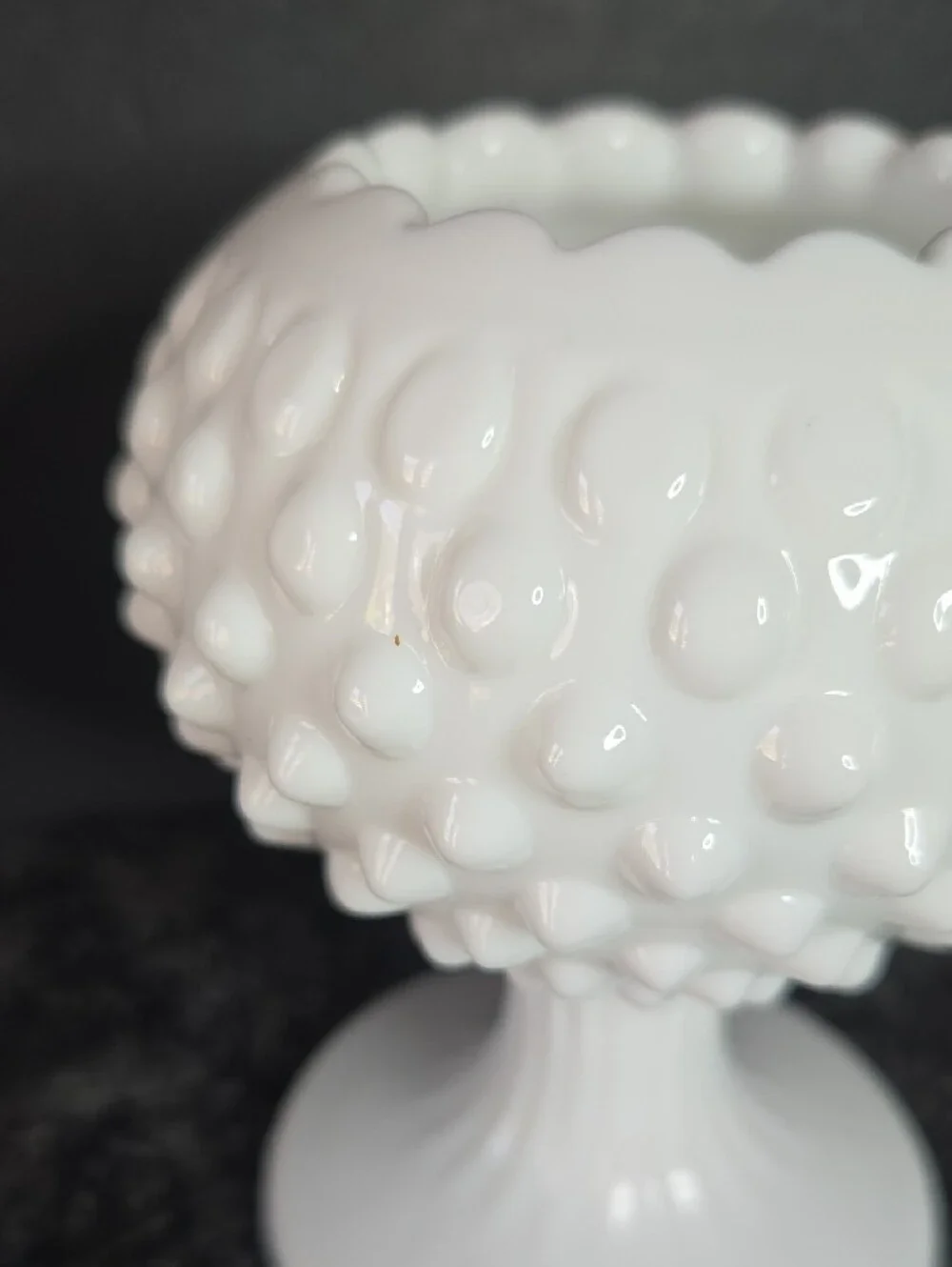 Vintage Fenton White Milk Glass Hobnail Pedestal Rose Bowl Vase